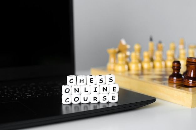 Online chess course concept Online education in quarantine period