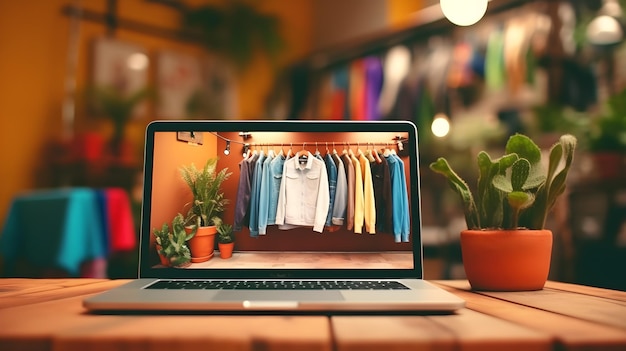 Photo online clothing store on computer screen