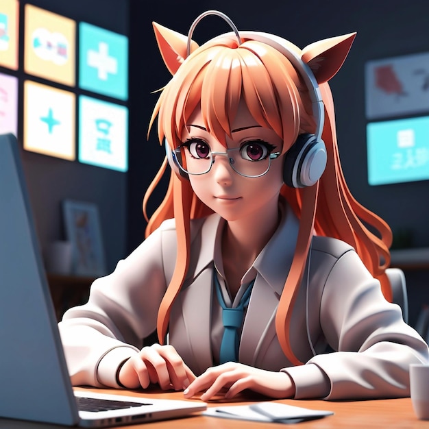 An online consulting in anime Style 3D illustration design