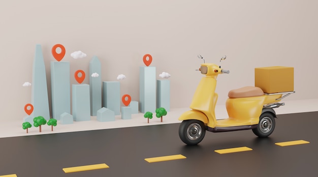 Online delivery service by scooter. 3d rendering.