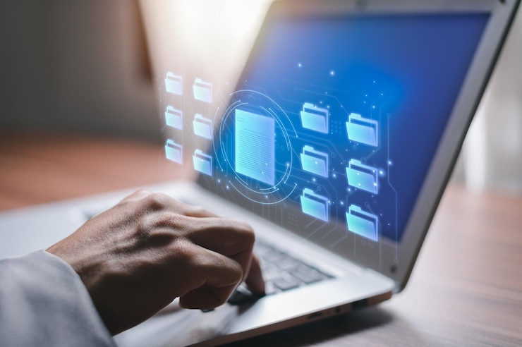 Photo online documentation database and process automation to efficiently manage files document management system knowledge and documentation in enterprise with erp corporate business technology
