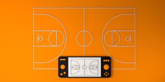 Online e-sports concept. gamepad with basketball court. gamer.\
gaming. banner. 3d illustration.