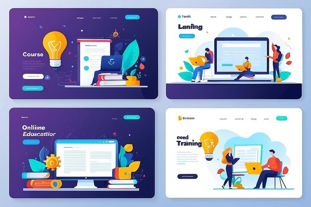 Photo online education flat design concept vector template