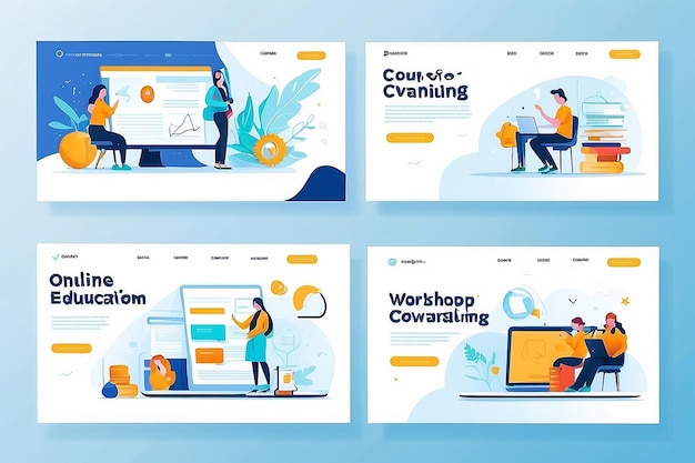 Photo online education flat design concept vector template