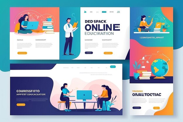 Photo online education flat design concept vector template