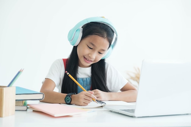 Online education and self study and homeschooling conceptxAstudy online video call with teacherxA