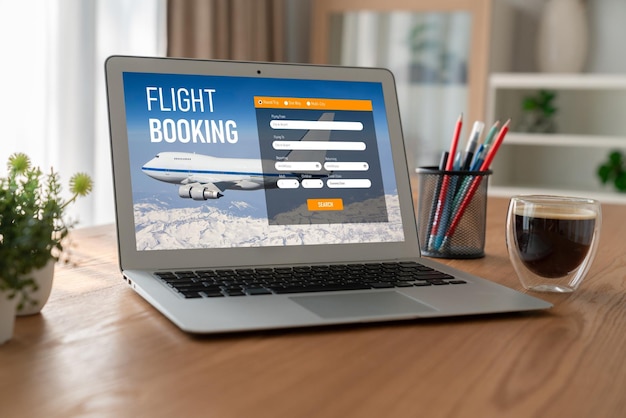 写真 online flight booking website provide modish reservation system travel technology concept
