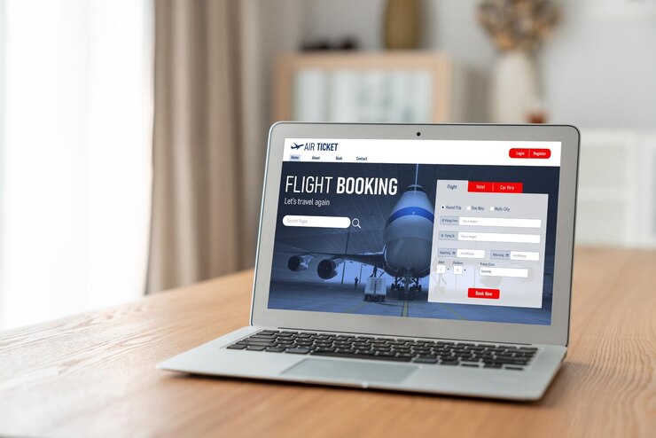 Photo online flight booking website provide modish reservation system travel technology concept