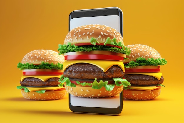 Online food delivery hamburgers on smartphone ai generation