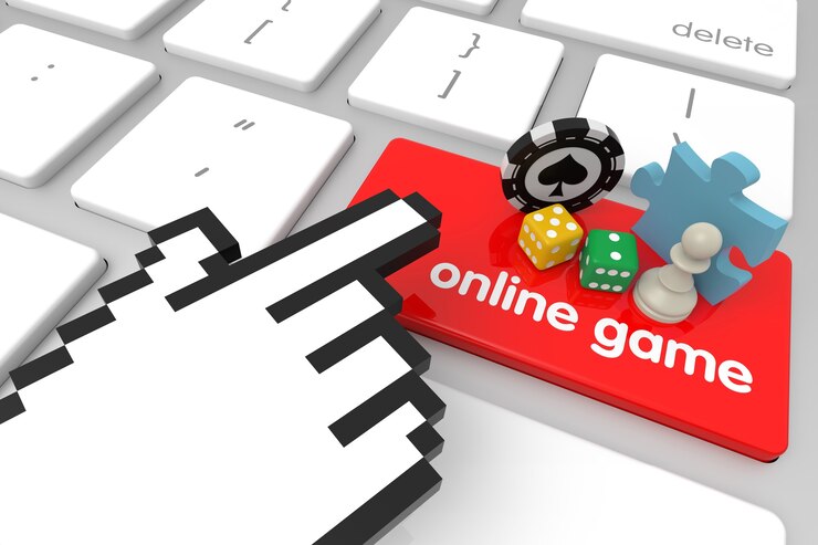 Photo online game enter key with hand cursor. 3d rendering