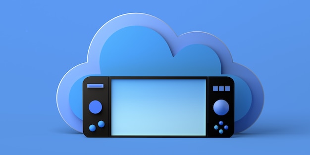 Online gaming concept. gamepad with cloud. gamer. copy space.
banner. 3d illustration.