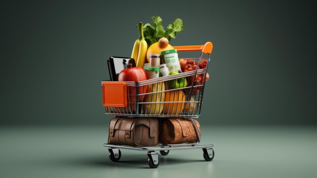 Photo online grocery shopping and home delivery concept