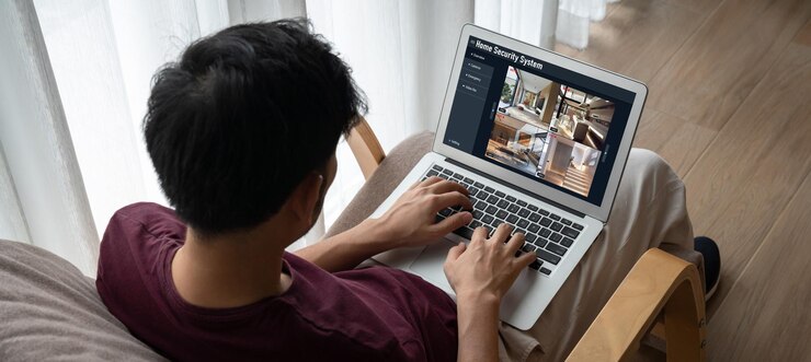 Online home security system showing view of cameras around property snugly