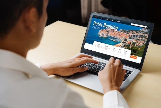 Photo online hotel accommodation booking website provide modish reservation system