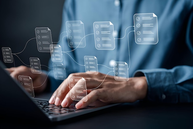 Online Inspector Document Node Planning en digitale formulier checklist door laptop computer Document Management Checking System online documentatie database