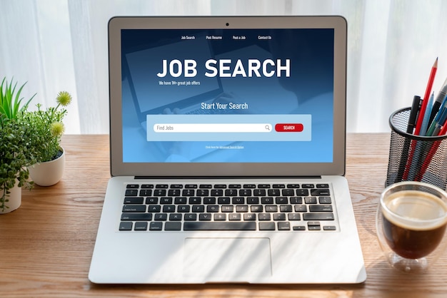 Photo online job search on modish website for worker to search for job opportunities