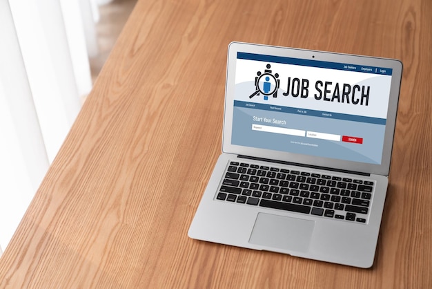 Photo online job search on modish website for worker to search for job opportunities