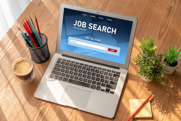 Photo online job search on modish website for worker to search for job opportunities