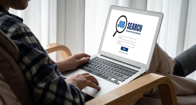 Online job search on modish website for worker to search for\
job opportunities