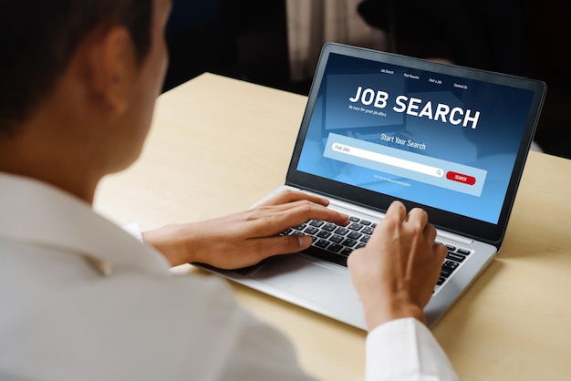 Photo online job search on modish website for worker to search for job opportunities