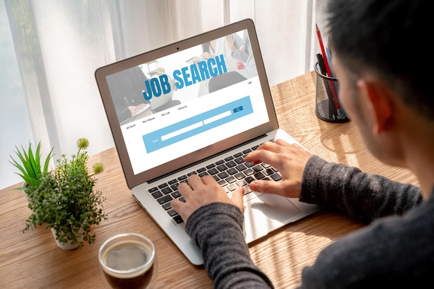 Photo online job search on modish website for worker to search for job opportunities