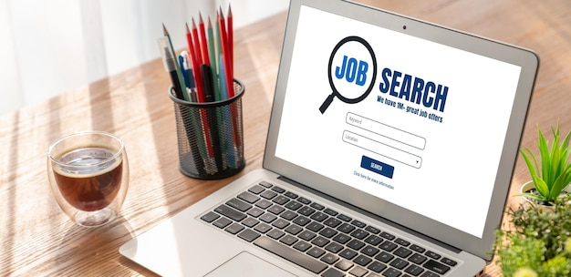 Photo online job search on modish website for worker to search for job opportunities