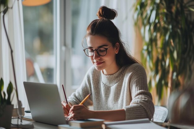 Online leren Vrouw studeert thuis