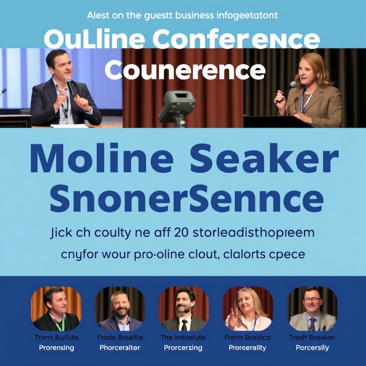 Photo online multiple guest speaker business live conference social media post template
