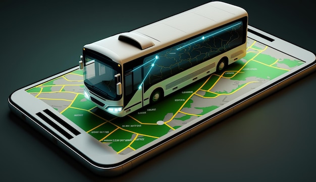 Online navigation map on smartphone transport bus concept Generative AI