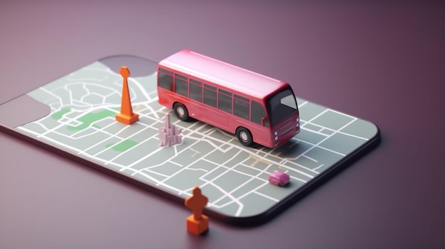 Online navigation map on smartphone transport bus concept Generative AI