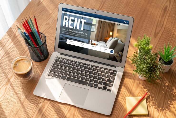 Photo online real estate rental search snugly on computer