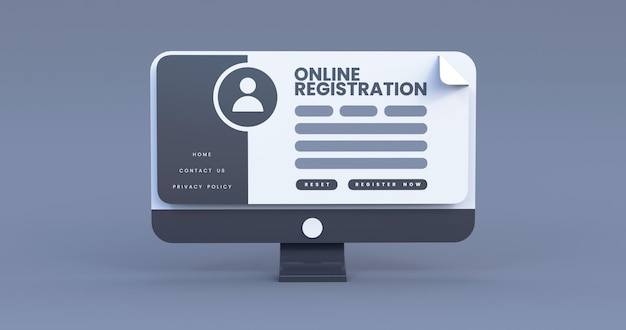 online registration in black background 3d render