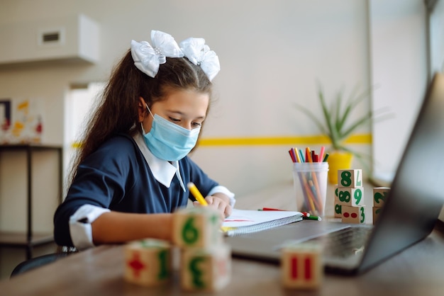 Online remote learning. Homeschooling during quarantine. Covid-2019.