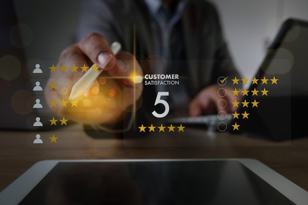 Online Review Concept Customer Experience feedback rating to service experience on online application service leading ranking of business