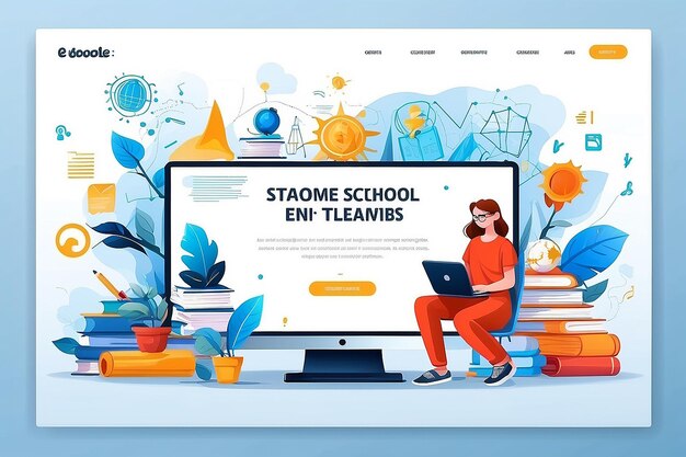 Photo online school digital internet tutorials and courses online education elearning web banner template for website landing page and mobile app development