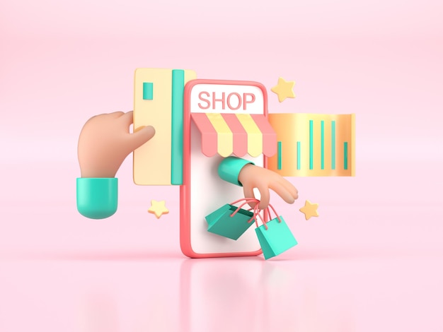 Online shopping 3D concept 3D render