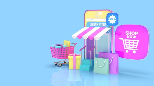 Online Shopping 3D render in pastel color