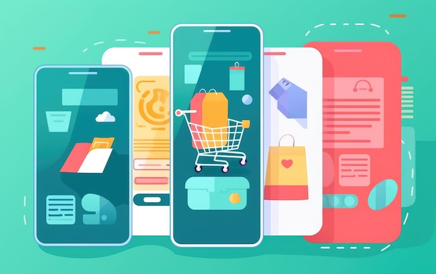 Foto banner per lo shopping online modelli di app per dispositivi mobili concept design piatto ia generativa