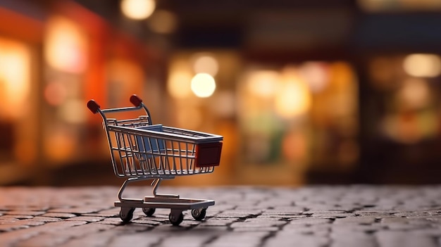 The online shopping concept comes to life as a brown paper box sits securely in a trolley ready for delivery