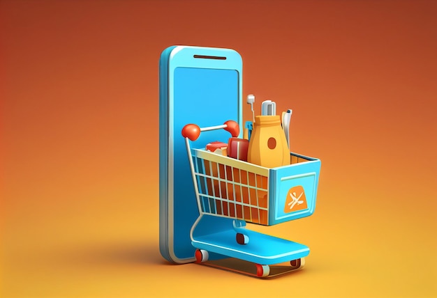 Online shopping concept shop op mobiel Genereer Ai