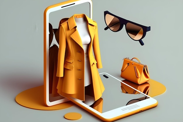 Online shopping concept winkel op mobiel Realistische 3D illustratie