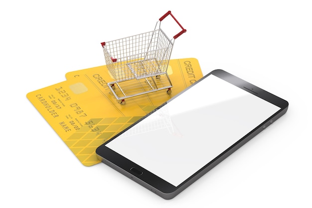 Online shopping concept with credit card and mobile phone