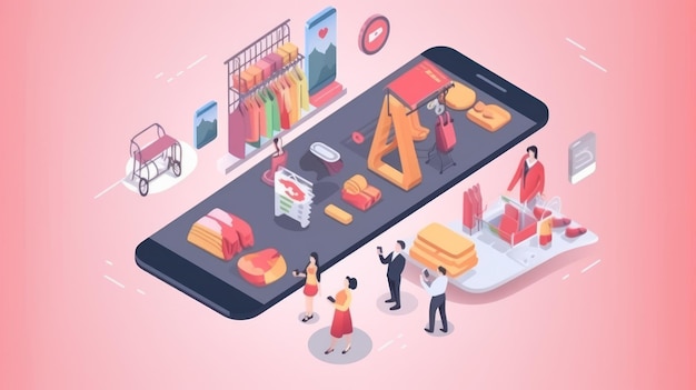 Концепция онлайн-покупок Женщина выбирает и покупает товары в интернет-магазине мобильных приложений Generative AI