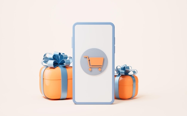 Shopping online e confezioni regalo rendering 3d