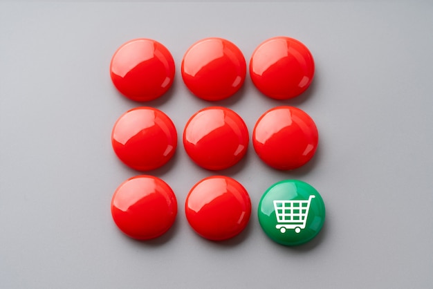 Online shopping icon on colorful puzzle cube