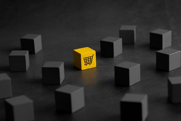 Online shopping icon on colorful puzzle cube