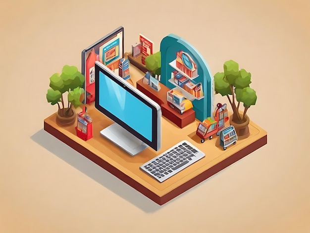 Online shopping isometric concept