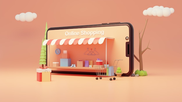 Online shopping, isometric smartphone image.