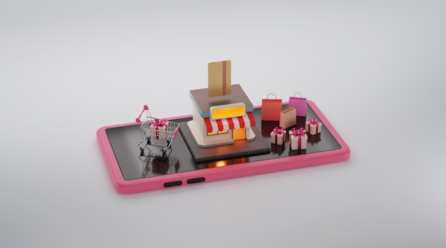 Acquisti online, applicazioni mobili, rendering 3d