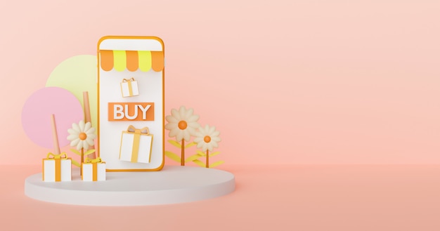 Shopping online sul cellulare nel concetto di stagione autunnale. rendering 3d.